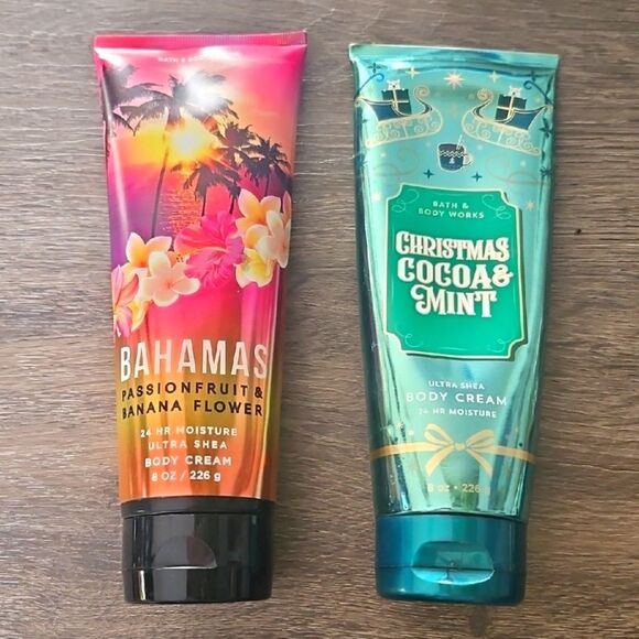 Bath & Body Works Body Cream Bundle Christmas Cocoa & Mint, Bahamas Passionfruit - Picture 1 of 3
